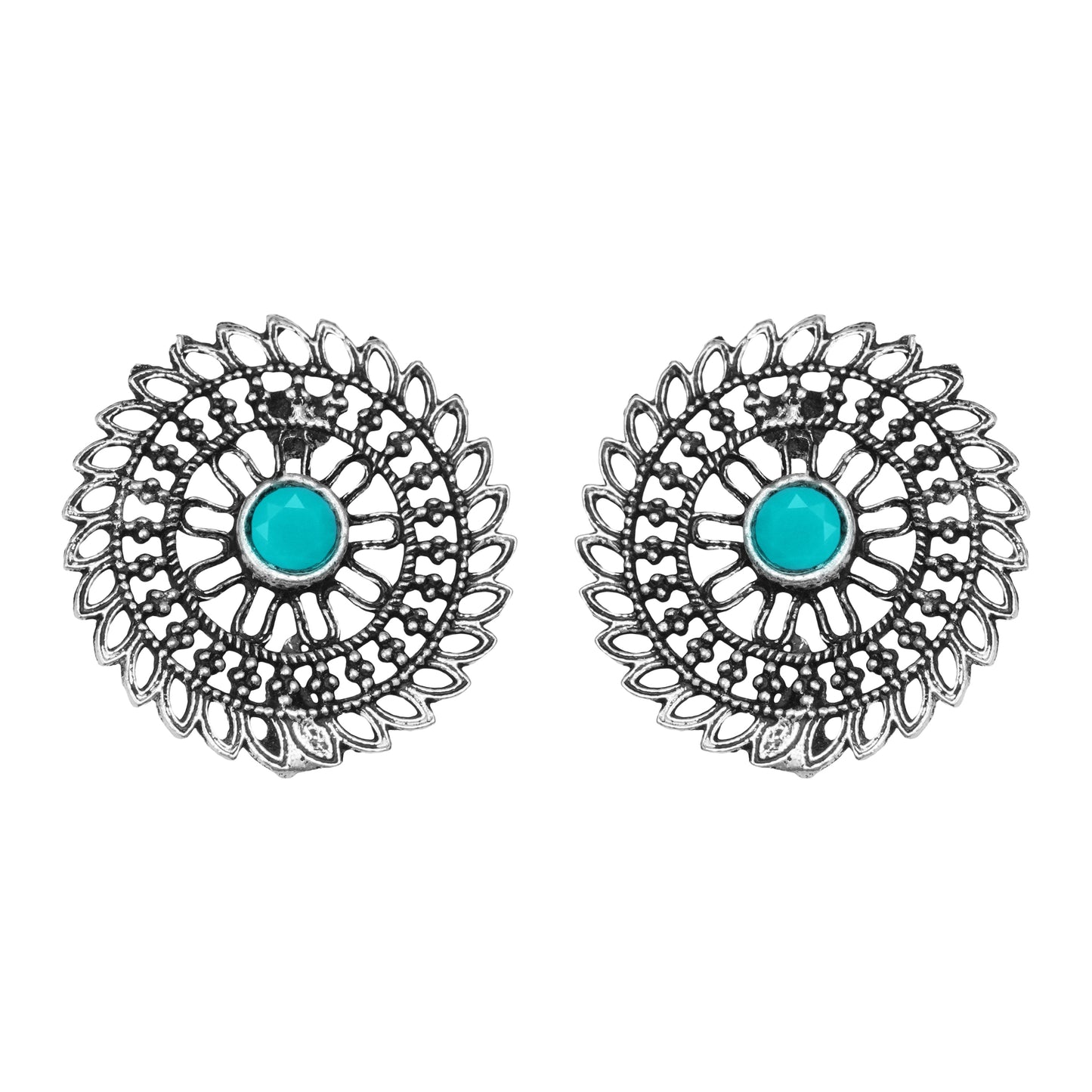 Sky Blue Stone Studded Beautiful Oxidised Studs