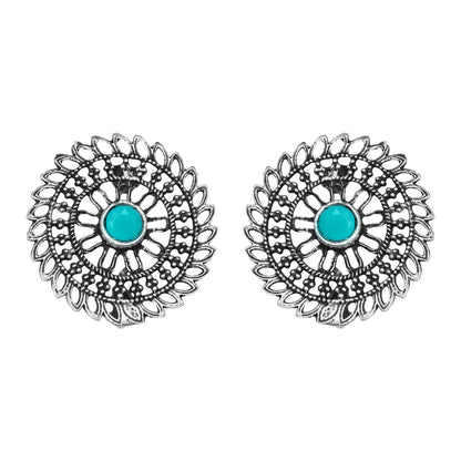 Sky Blue Stone Studded Beautiful Oxidised Studs