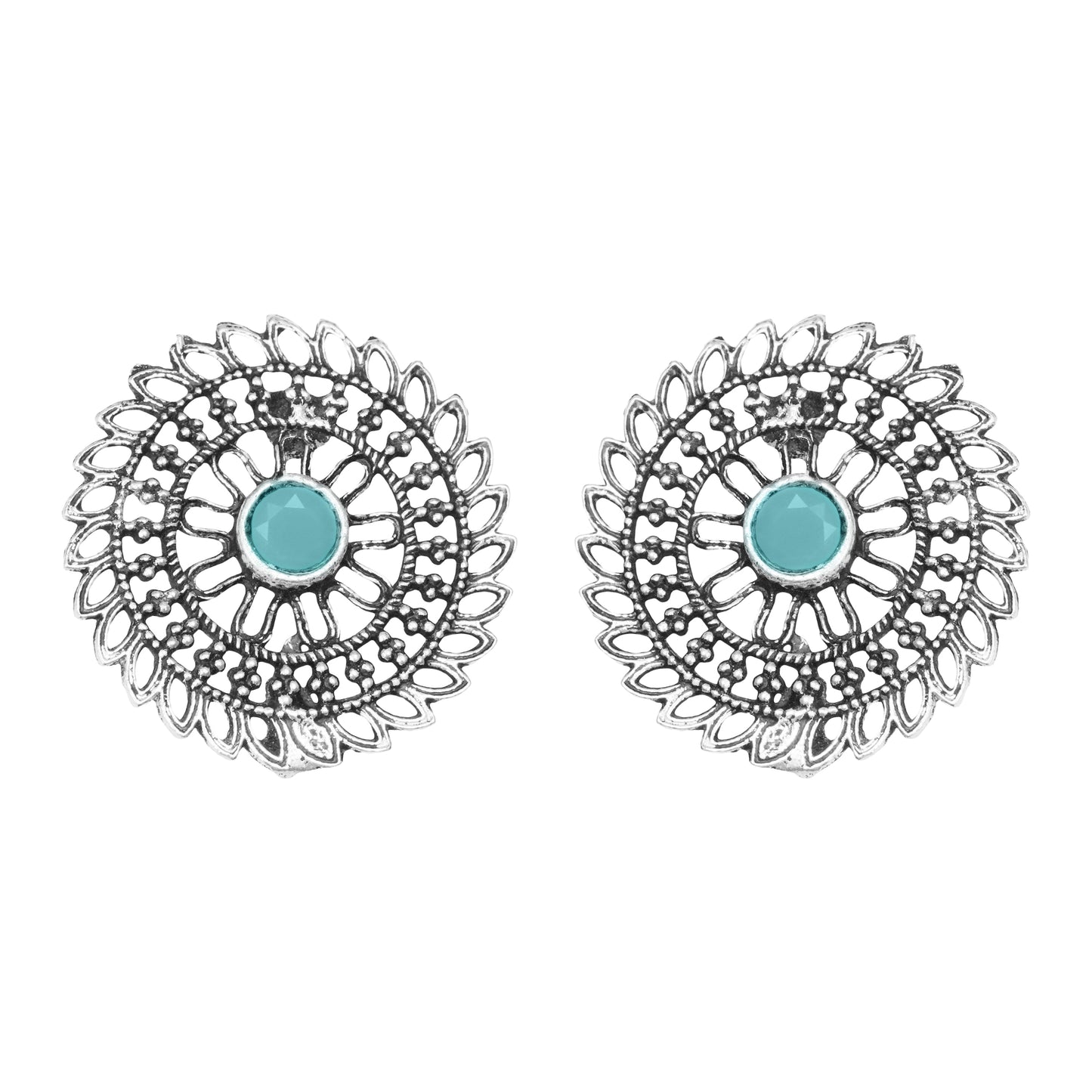 Mint Stone Studded Beautiful Oxidised Studs