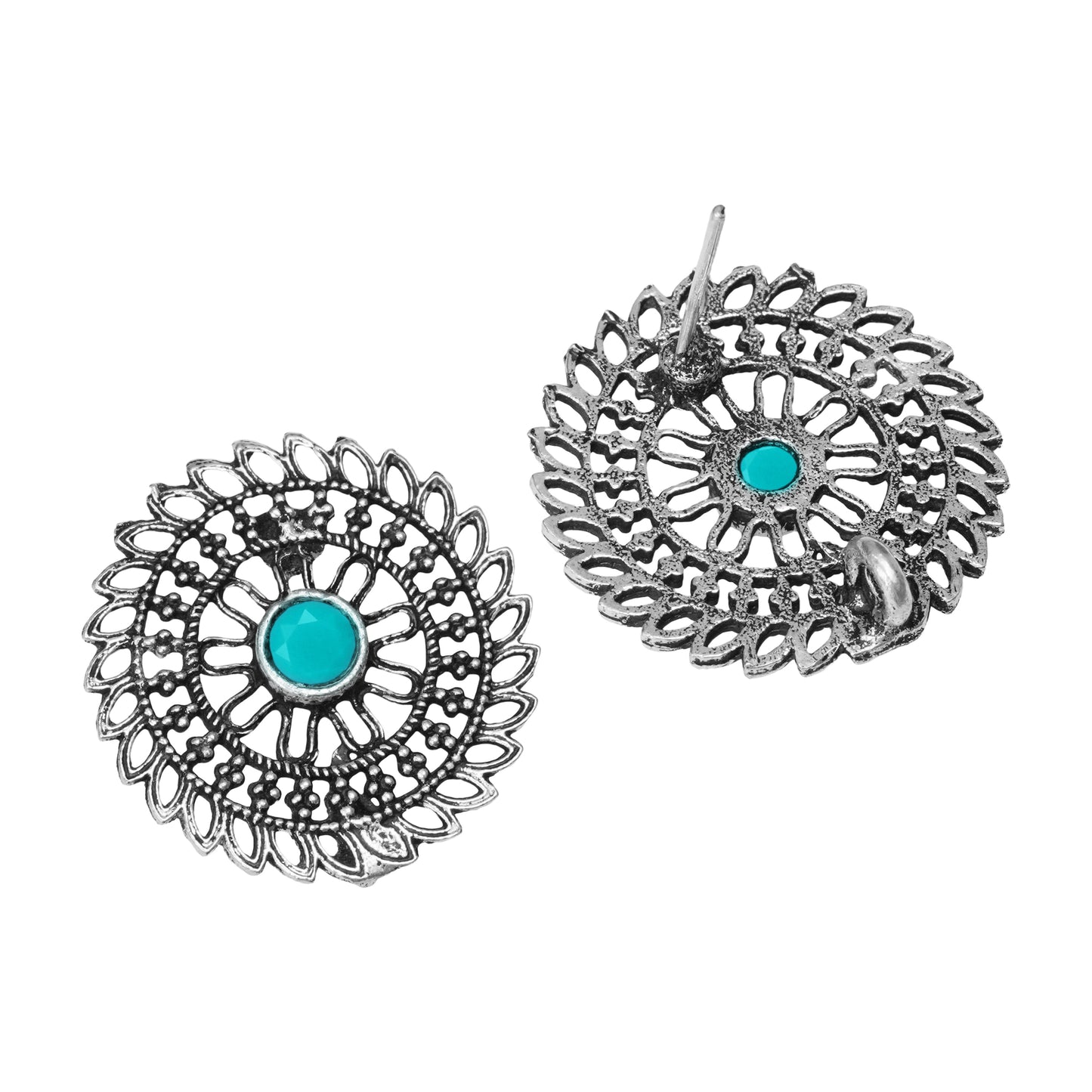 Sky Blue Stone Studded Beautiful Oxidised Studs