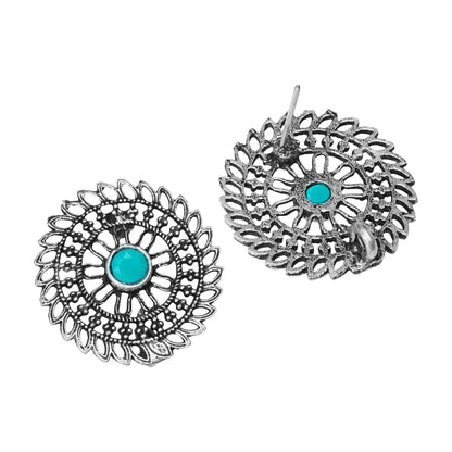 Sky Blue Stone Studded Beautiful Oxidised Studs