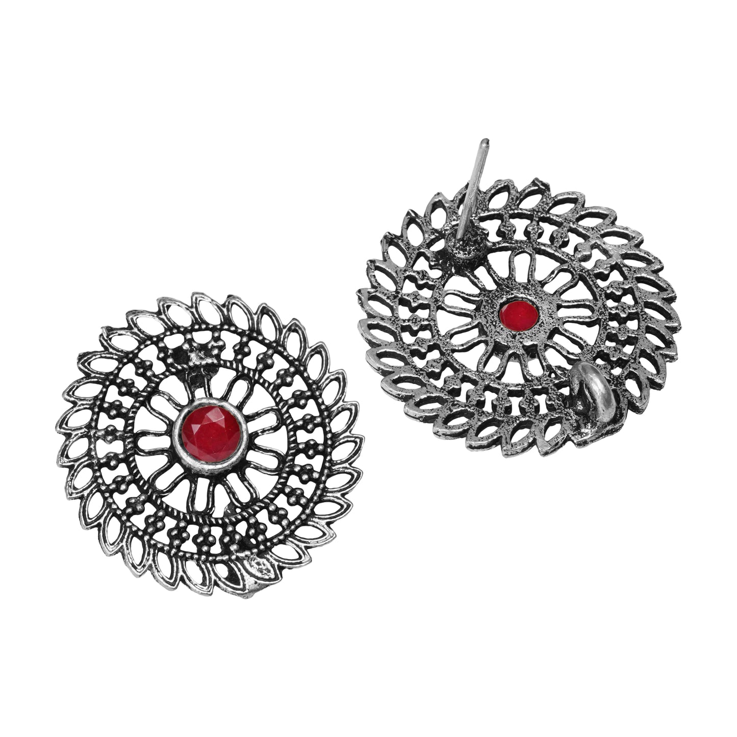 Dark Maroon Stone Studded Beautiful Oxidised Studs