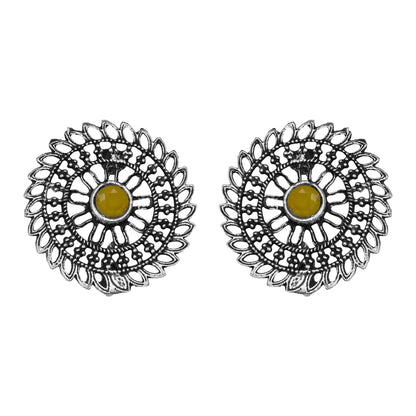 Yellow Stone Studded Beautiful Oxidised Studs