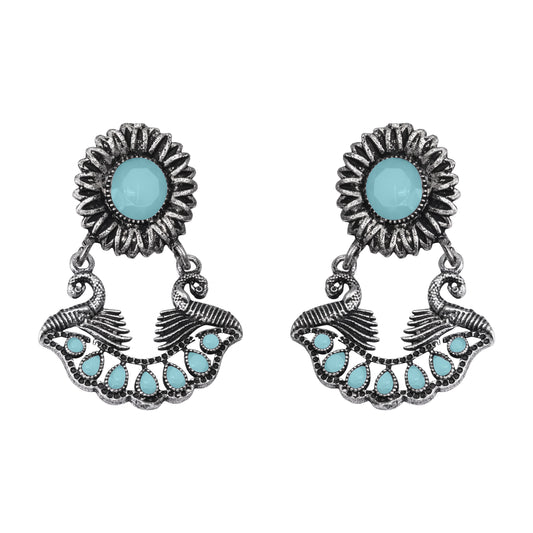 Mint Stone Studded Beautiful Oxidized Earrings