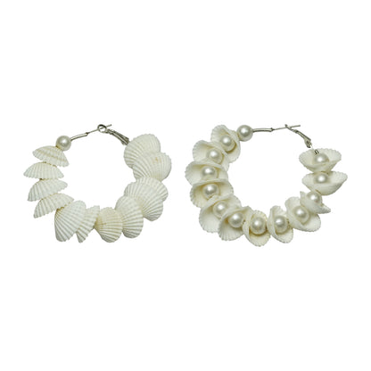 White Shell Hoop Earrings