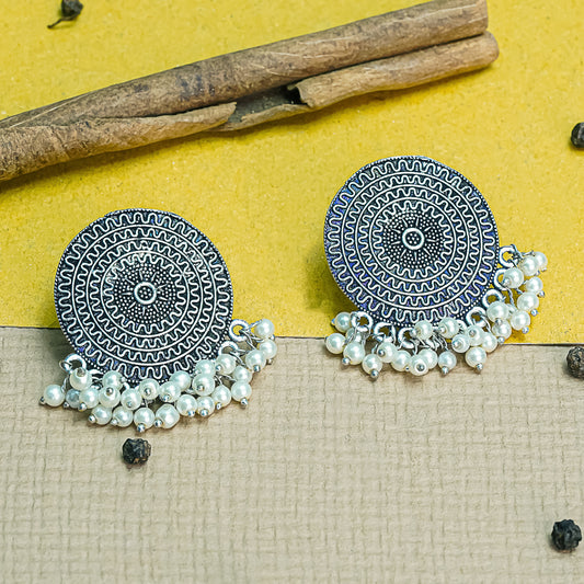 Round Oxidised Studs with hanging pearls