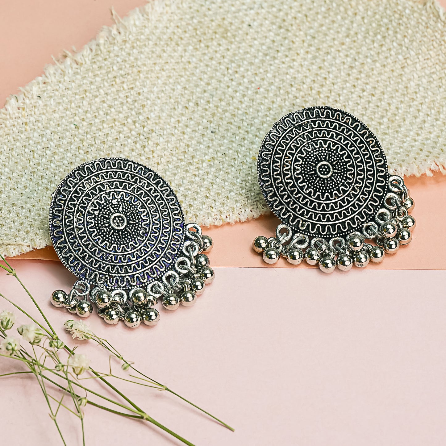 Beautiful Oxidised earrings with hanging ghungroo