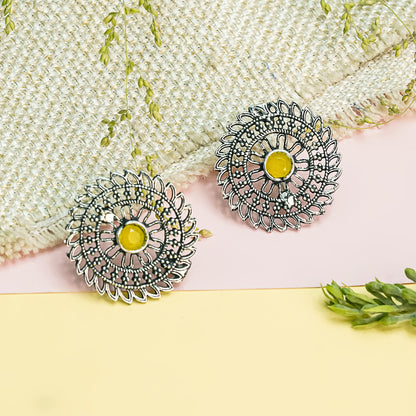 Yellow Stone Studded Beautiful Oxidised Studs