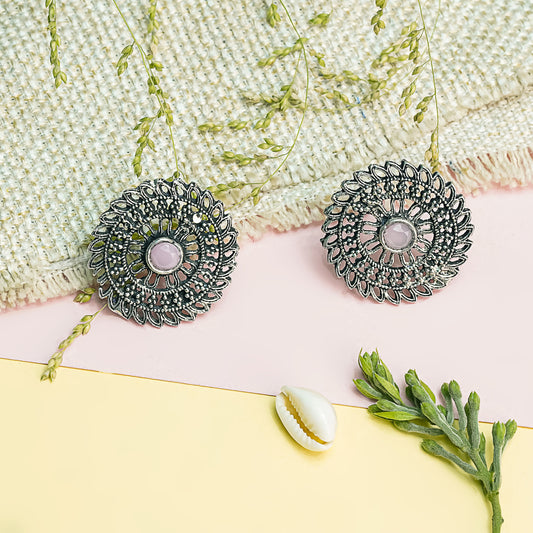 Baby Pink Stone Studded Beautiful Oxidised Studs