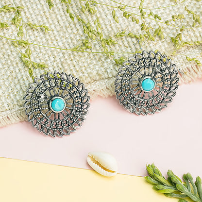 Sky Blue Stone Studded Beautiful Oxidised Studs