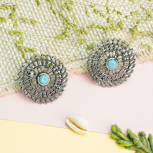 Mint Stone Studded Beautiful Oxidised Studs