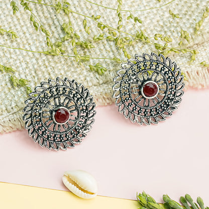 Dark Maroon Stone Studded Beautiful Oxidised Studs