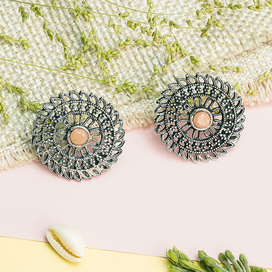 Light Orangish Stone Studded Beautiful Oxidised Studs