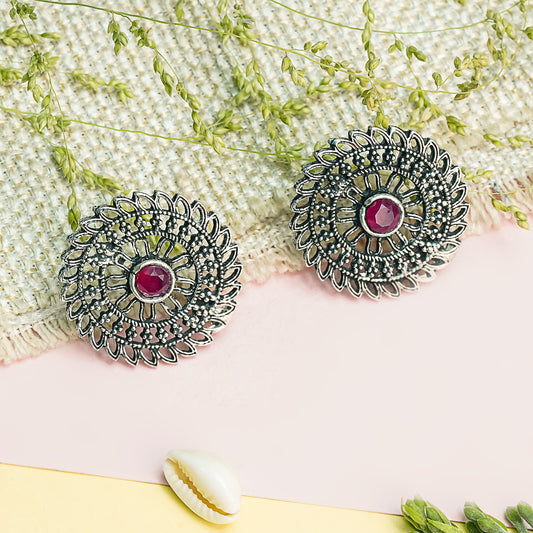 Red Stone Studded Beautiful Oxidised Studs