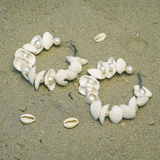 White Shell Hoop Earrings