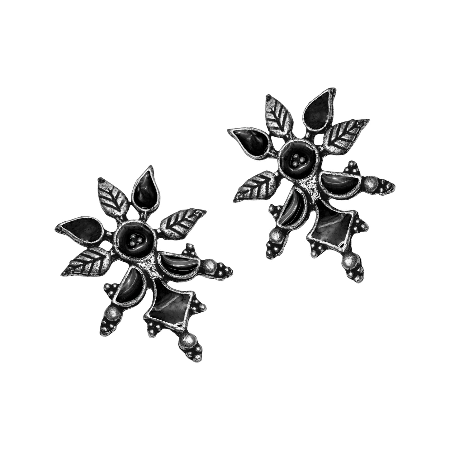 Black Meenakari Oxidised Leaf Earrings