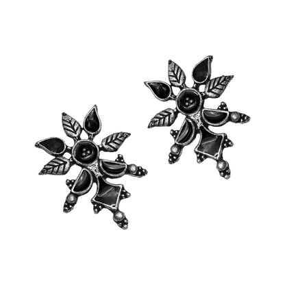 Black Meenakari Oxidised Leaf Earrings