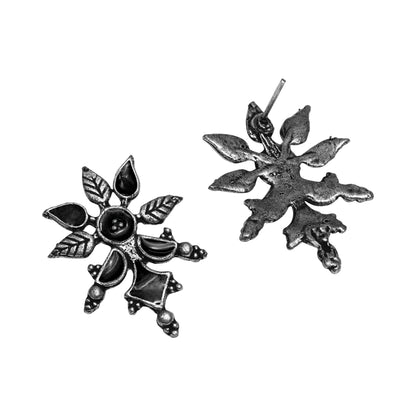 Black Meenakari Oxidised Leaf Earrings