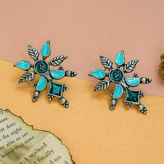 Multicolored Meenakari Oxidised Leaf Earrings