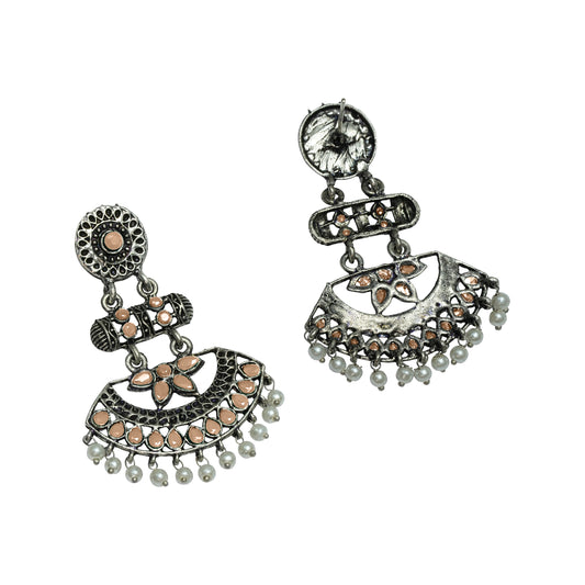 Light Orangish Stone Studded Rajwada Statement Earrings