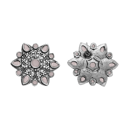 Baby Pink Stone Studded Star Shaped German Silver Stud Earrings