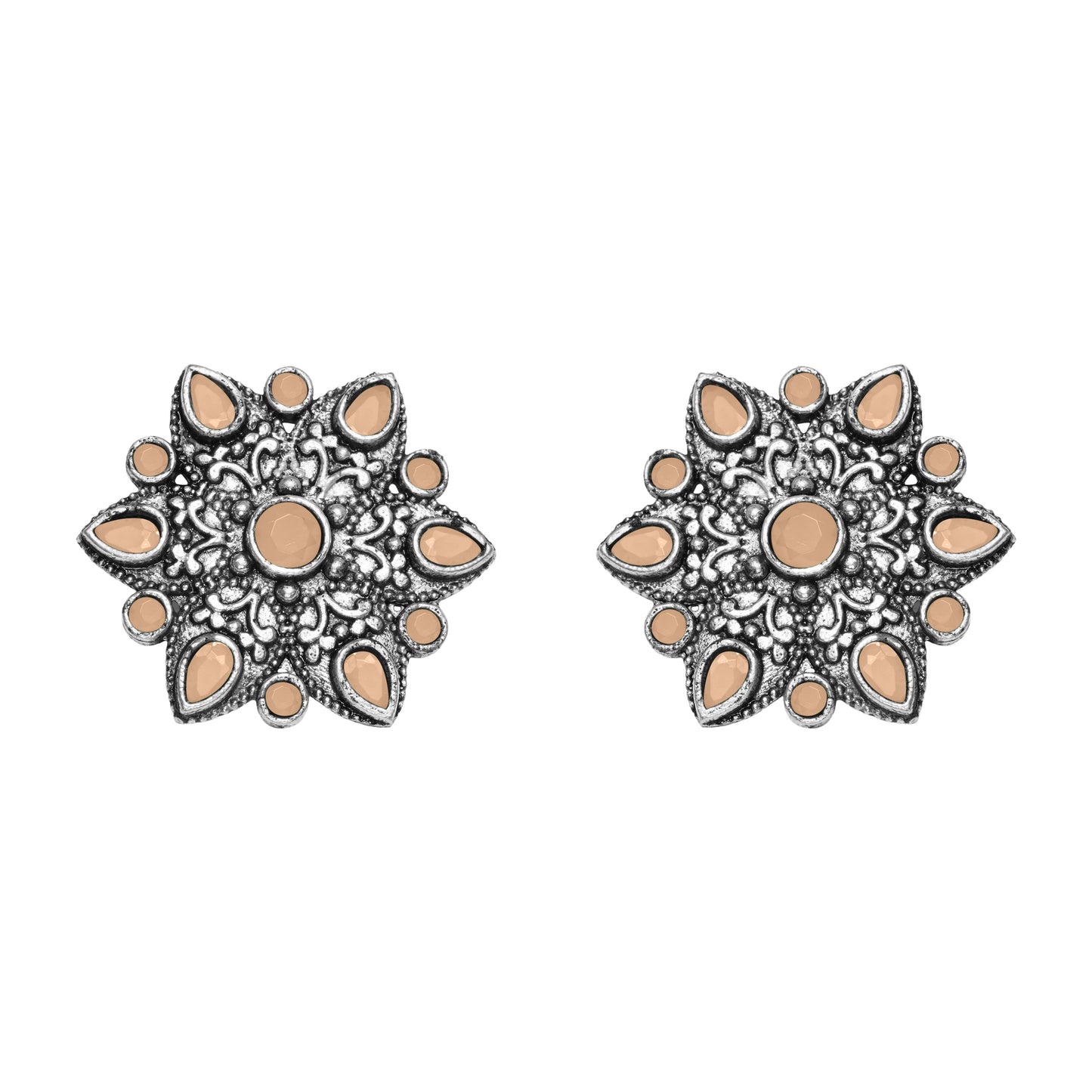 Light Orangish Stone Studded Star Shaped German Silver Stud Earrings