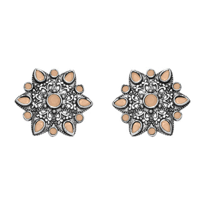 Light Orangish Stone Studded Star Shaped German Silver Stud Earrings