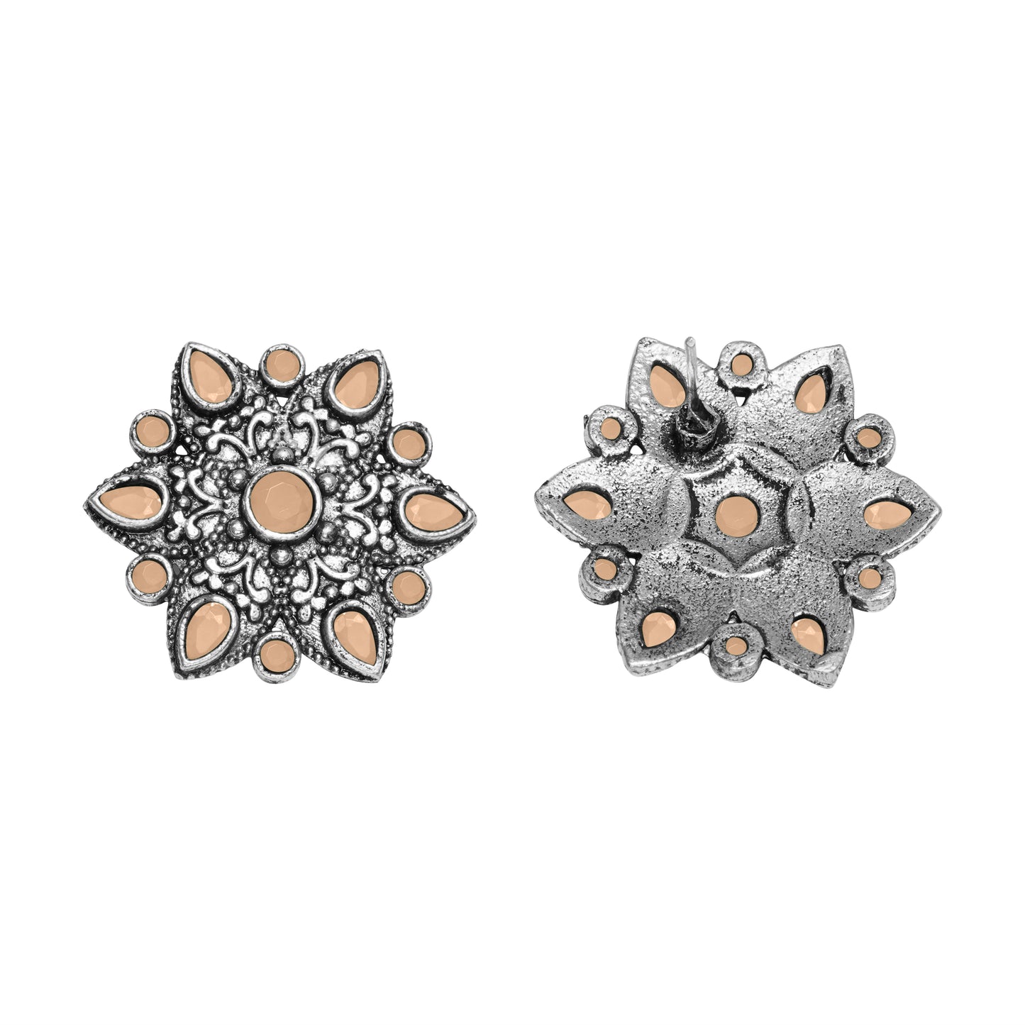 Light Orangish Stone Studded Star Shaped German Silver Stud Earrings