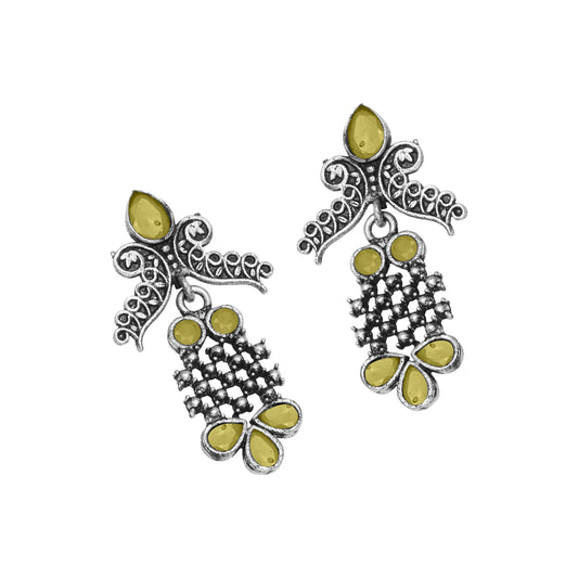 Yellow Stone Studded Lightweight German Silver Stud Earrings