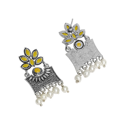 Yellow Stone Studded Rectangular Earrings