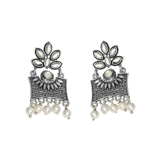 White Stone Studded Rectangular Earrings