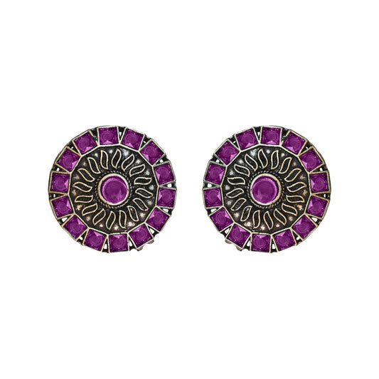 Purple Stone Studded Beautiful Oxidised Stud Earrings