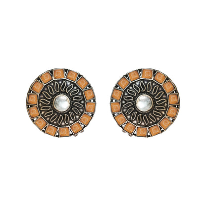 Light Orangish Stone Studded Beautiful Oxidised Stud Earrings