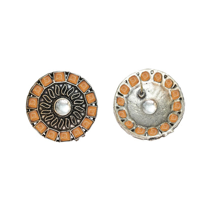 Light Orangish Stone Studded Beautiful Oxidised Stud Earrings