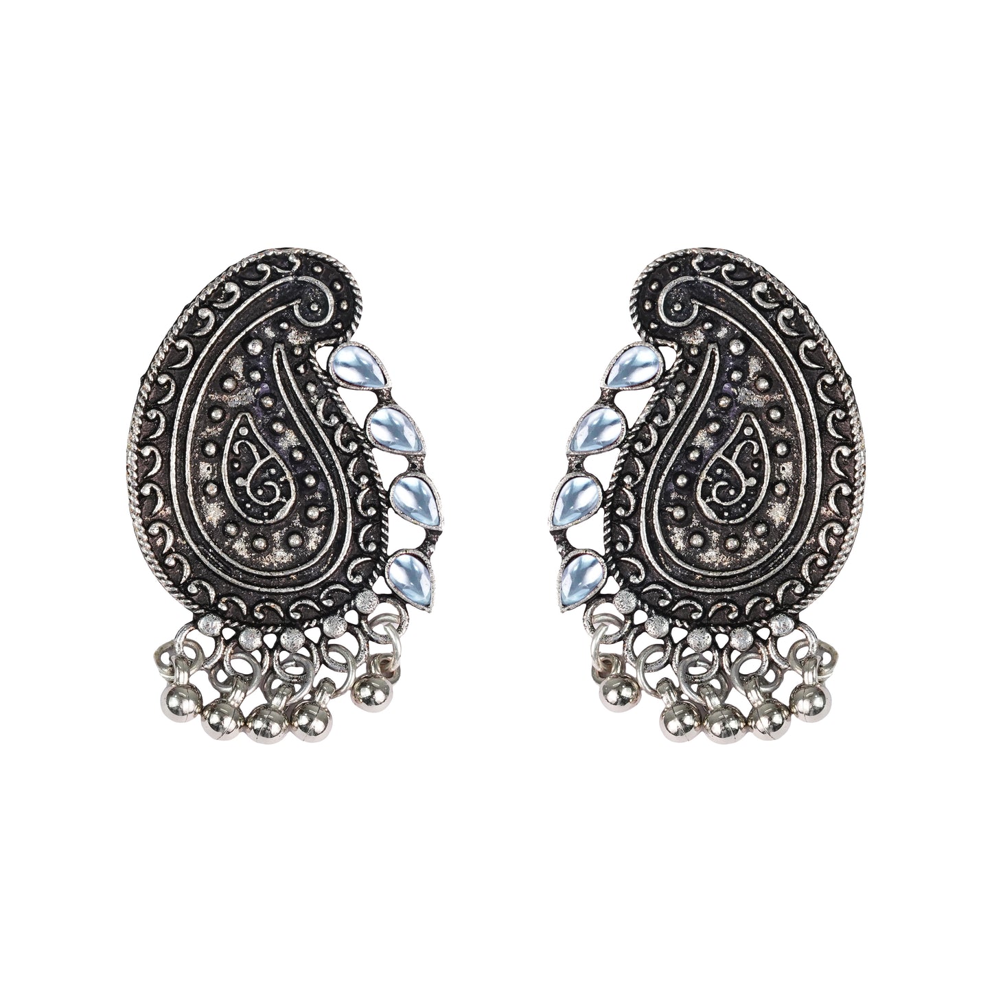 White Stone Studded Oxidised Earrings