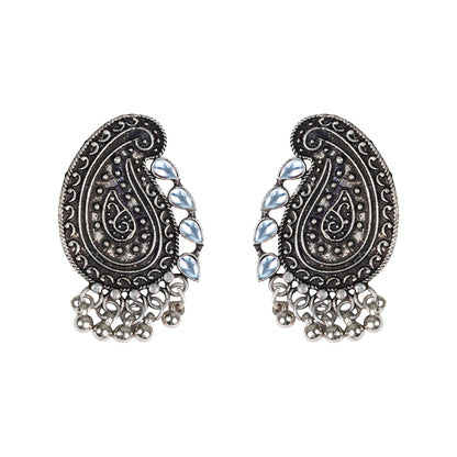 White Stone Studded Oxidised Earrings