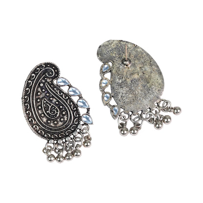 White Stone Studded Oxidised Earrings