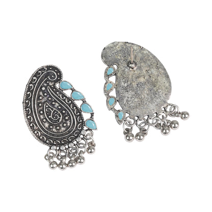 Mint Stone Studded Oxidised Earrings