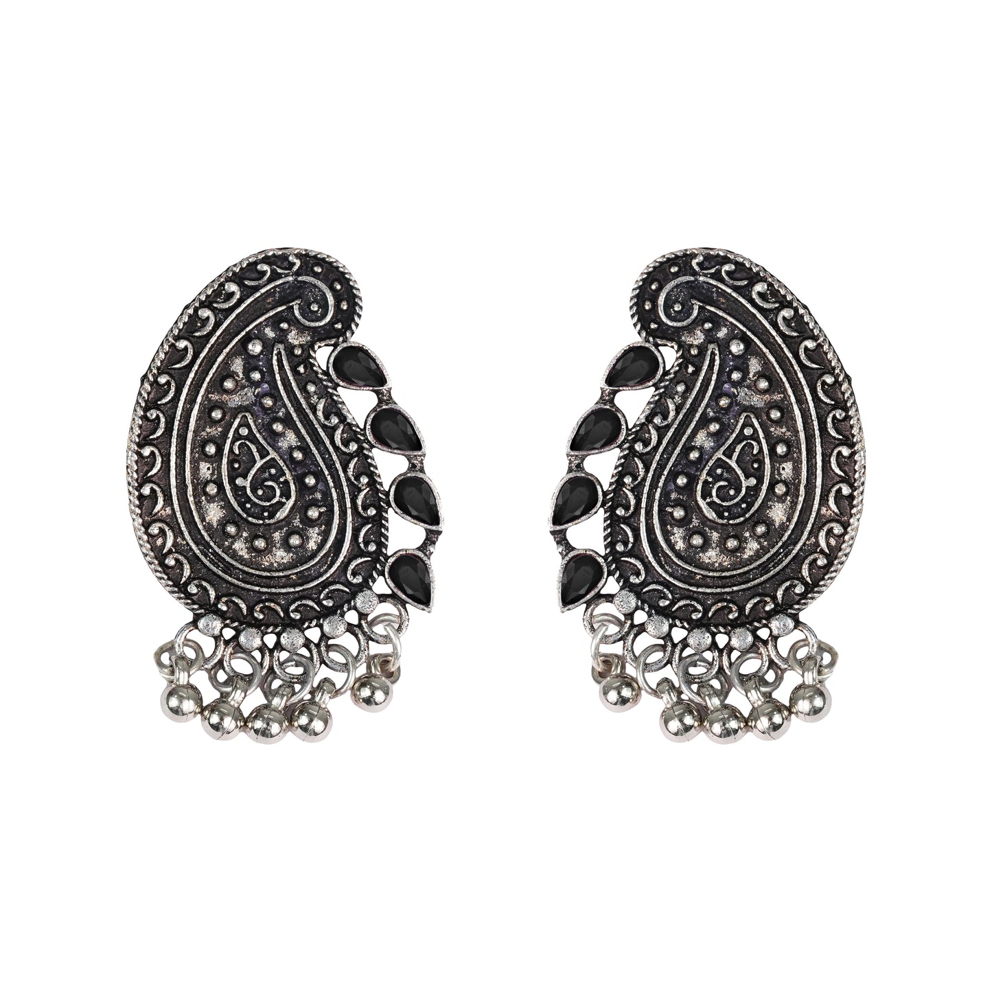 Black Stone Studded Oxidised Earrings