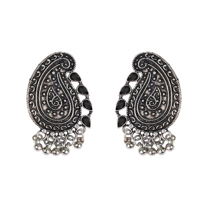 Black Stone Studded Oxidised Earrings