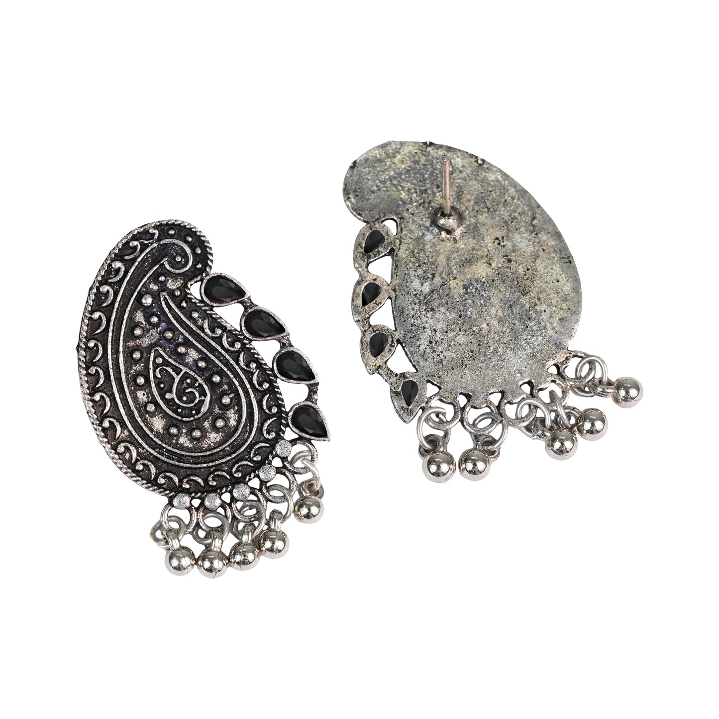 Black Stone Studded Oxidised Earrings