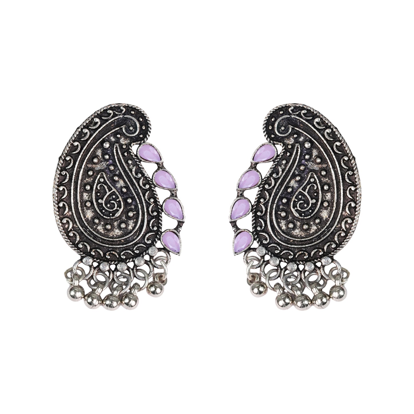 Baby Pink Stone Studded Oxidised Earrings