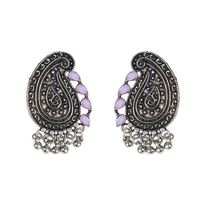 Baby Pink Stone Studded Oxidised Earrings