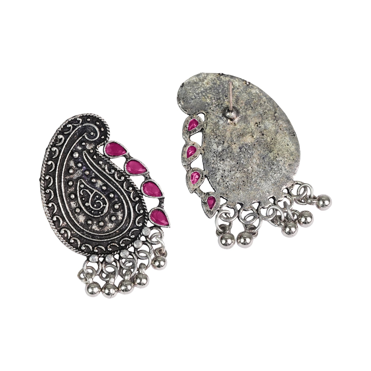 Red Stone Studded Oxidised Earrings