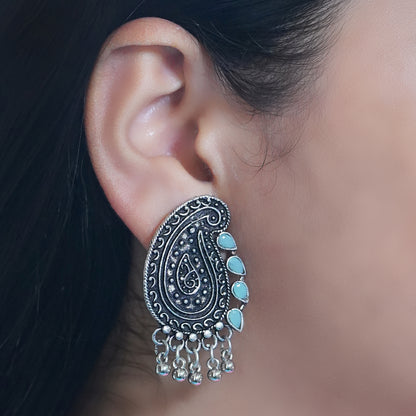 Mint Stone Studded Oxidised Earrings