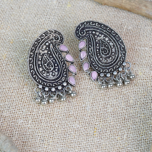 Baby Pink Stone Studded Oxidised Earrings