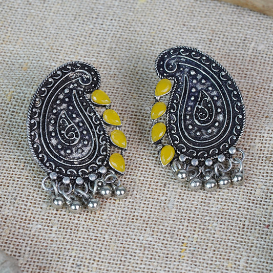 Yellow Stone Studded Oxidised Earrings