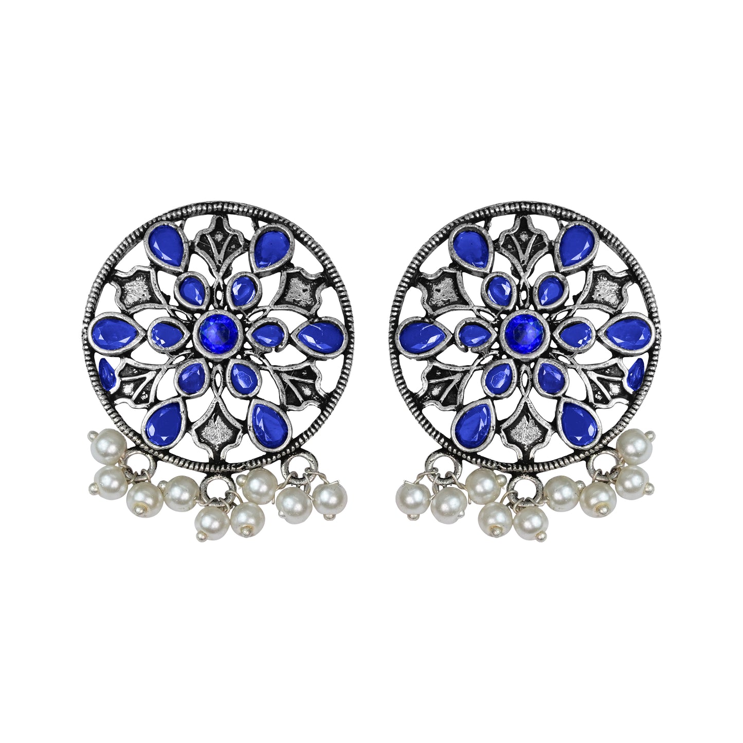 Blue Stone Studded Circular Studs