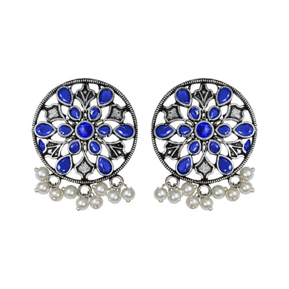 Blue Stone Studded Circular Studs