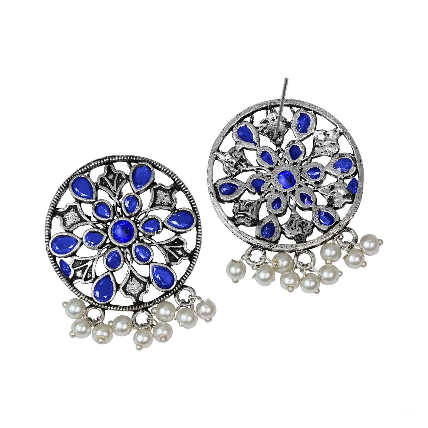 Blue Stone Studded Circular Studs